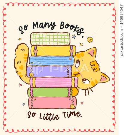Introvert Bookish Cat Peeking from Stack Book with So many books Quote Sticker Printable Cartoon Hand drawn stylised character in girly retro kawaii Introvert Bookish Cat Peeking from Stack Book with So many books Quote Sticker Printable Cartoon Hand drawn stylised character in girly retro kawaii 140954547
