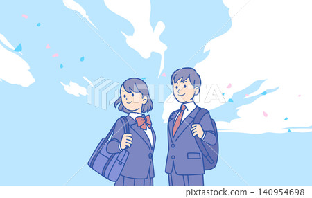 An illustration of a student in a school uniform under a blue sky. An illustration of a student in a school uniform under a blue sky. 140954698
