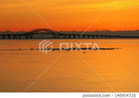 Orange Colored Frozen Great South Bay at Sunrise Near Babylon in 2026 Orange Colored Frozen Great South Bay at Sunrise Near Babylon in 2026 140954728