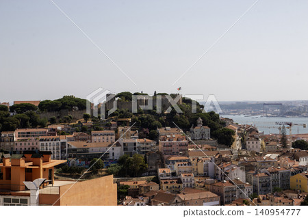 Lisbon View With Castle and Buildings From High Viewpoint 140954777