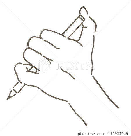 A hand holding a pen. The hand is clicking the pen. Illustration material. Simple style, vector illustration material. A hand holding a pen. The hand is clicking the pen. Illustration material. Simple style, vector illustration material. 140955249