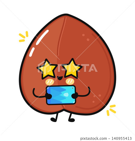 Cute Buckwheat Grain Character With Smartphone Illustration Cute Buckwheat Grain Character With Smartphone Illustration 140955413