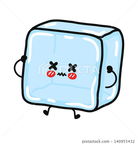 Cute Ice Cube Dizzy Angry Character Illustration 140955432