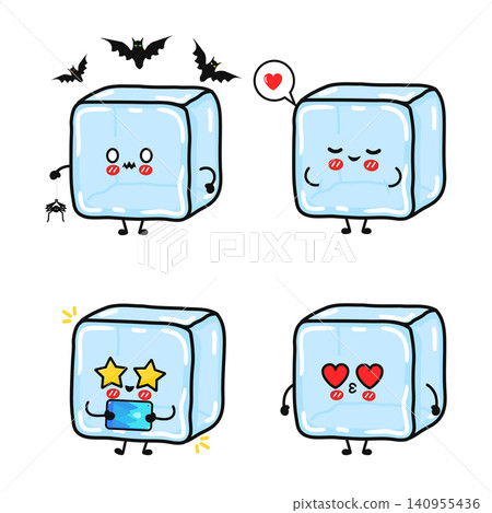 Cute Ice Cube Character Emotions Collection Illustration Cute Ice Cube Character Emotions Collection Illustration 140955436