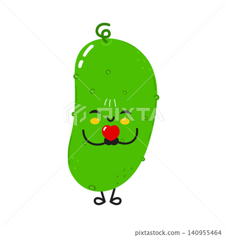 Cute Cucumber Character Holding Heart Illustration Cute Cucumber Character Holding Heart Illustration 140955464