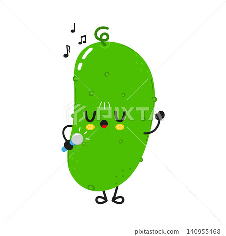 Cute Cucumber Singing Microphone Character Illustration 140955468