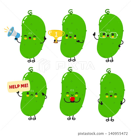 Cute Cucumber Character Emotions Collection Illustration Cute Cucumber Character Emotions Collection Illustration 140955472