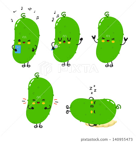 Cute Cucumber Character Activity Collection Illustration Cute Cucumber Character Activity Collection Illustration 140955473