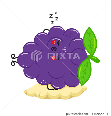 Cute Dark Blue Grape Sleeping Character On Pillow Illustration Cute Dark Blue Grape Sleeping Character On Pillow Illustration 140955491