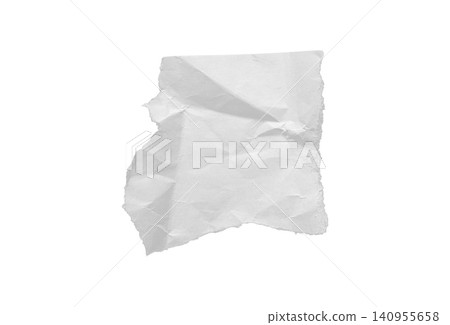 White paper pieces with ragged torn edges and curled corners. Isolated ripped sheets ideal 140955658