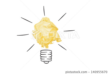 Light bulb concept made of crumpled yellow paper isolated on white 140955670