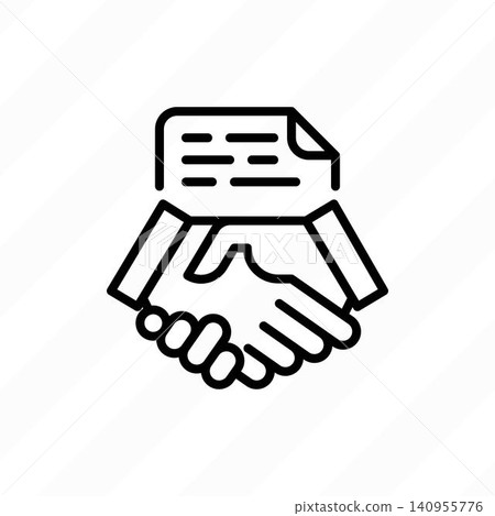 Deal, handshake and signed document, contract agreement thin line icon. Final agreement, partnership. Vector illustration. Deal, handshake and signed document, contract agreement thin line icon. Final agreement, partnership. Vector illustration. 140955776