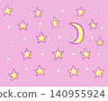 手繪風格的背景插圖，描繪了粉紅色的夜空，有月亮和星星。 140955924