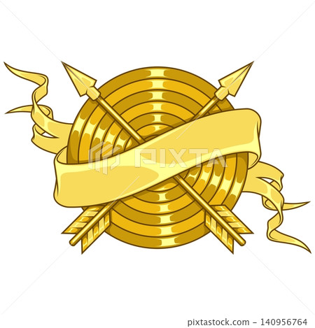 Gold arrow and target with ribbon Gold arrow and target with ribbon 140956764