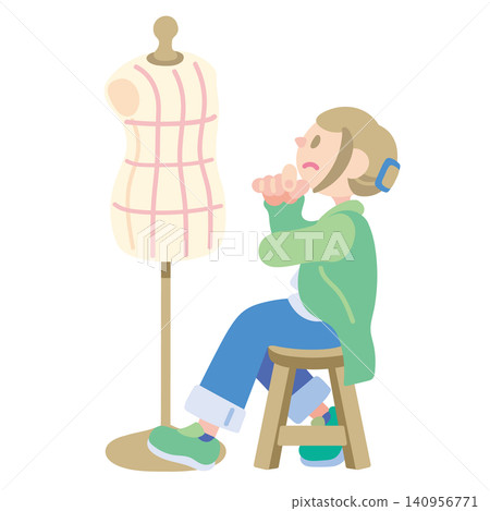 一位時裝設計師對著人體模型集思廣益。 一位時裝設計師對著人體模型集思廣益。 140956771