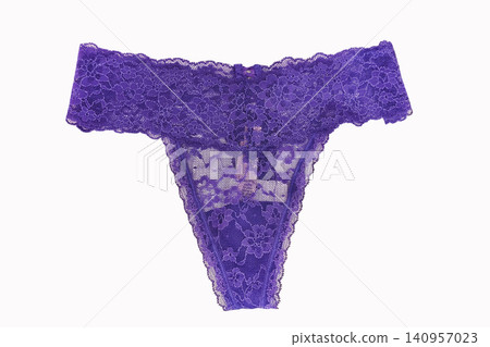Purple lace women's panties on a transparent background. Elegant lace lingerie with a floral pattern and romantic design, perfect for fashion, beauty, and intimate settings Purple lace women's panties on a transparent background. Elegant lace lingerie with a floral pattern and romantic design, perfect for fashion, beauty, and intimate settings 140957023