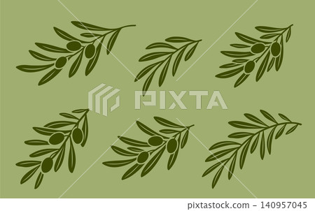 Decorative olive branches set silhouettes with olives and leaves Decorative olive branches set silhouettes with olives and leaves 140957045