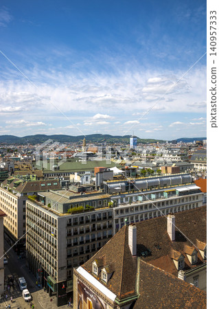 Vienna, Austria - June 13, 2023: View of Vienna from the observation deck of St. Stephen's Cathedral Vienna, Austria - June 13, 2023: View of Vienna from the observation deck of St. Stephen's Cathedral 140957333
