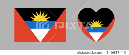 Flag of Antigua and Barbuda heart, rectangular button, icon, badge, sticker, backdrop, banner set. Antigua and Barbuda flag rectangle, heart flag. Flag of Antigua and Barbuda heart, rectangular button, icon, badge, sticker, backdrop, banner set. Antigua and Barbuda flag rectangle, heart flag. 140957443