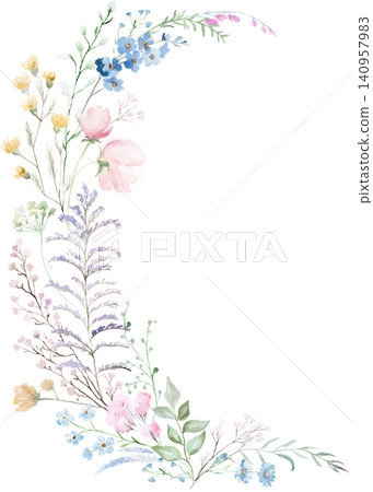 Watercolor floral bouquet with pastel wildflowers, isolated floral illustration for wedding stationery 140957983
