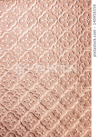 Vintage Textured Traditional Glass with Floral Pattern window. Beautiful pattern of blue semi-transparent or translucent decorative stained frosted glass. Window glass in classic style background Vintage Textured Traditional Glass with Floral Pattern window. Beautiful pattern of blue semi-transparent or translucent decorative stained frosted glass. Window glass in classic style background 140958359