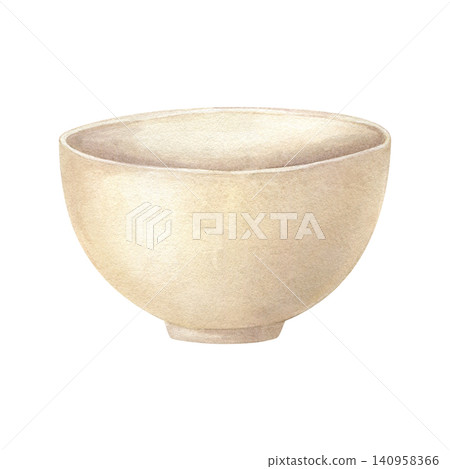 Empty beige matcha bowl watercolor illustration on isolated background. Beige ceramic chawan. Handmade kitchenware for serving food, Japanese tea ceremony, kitchen and home decor, wellness and spa Empty beige matcha bowl watercolor illustration on isolated background. Beige ceramic chawan. Handmade kitchenware for serving food, Japanese tea ceremony, kitchen and home decor, wellness and spa 140958366