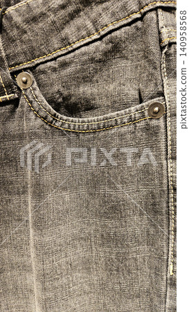 Close Up of Black Washed Denim Jeans Front Pocket with Metal Rivets Close Up of Black Washed Denim Jeans Front Pocket with Metal Rivets 140958568