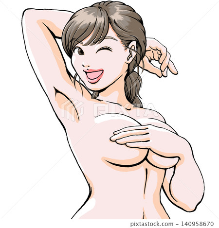 腋下除毛圖片_雙手遮住胸部_年輕女子擺出性感姿勢 140958670