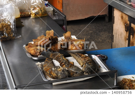 Authentic Crispy Deep Fried Whole Fish at Asian Street Market Authentic Crispy Deep Fried Whole Fish at Asian Street Market 140958756