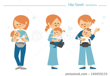 A mother carrying her baby in a hip seat (set illustration) A mother carrying her baby in a hip seat (set illustration) 140959133