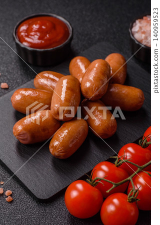Chicken or pork grilling sausages with garlic, salt, and spices. Grilling sausages 140959523