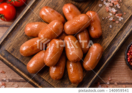 Chicken or pork grilling sausages with garlic, salt, and spices. Grilling sausages 140959541