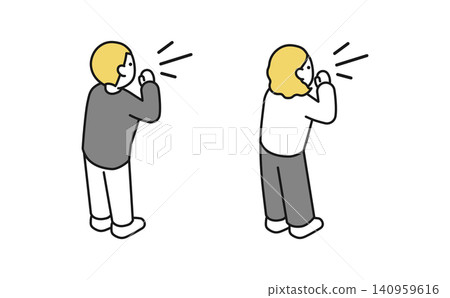 Isometric illustration: A man and woman screaming (back view) 140959616