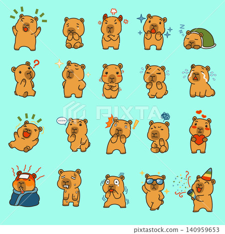 Cute Capybara Emotions and Reactions Collection with 20 Cartoon Character Expressions Cute Capybara Emotions and Reactions Collection with 20 Cartoon Character Expressions 140959653