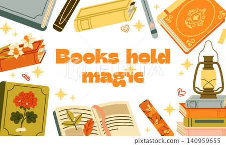 Vintage book horizontal banner books hold magic Vintage book horizontal banner books hold magic 140959655