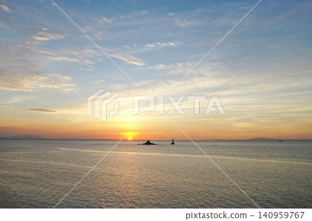 Aerial photograph of Twin Rocks and the city skyline in Xiamen, China at dusk. Aerial photograph of Twin Rocks and the city skyline in Xiamen, China at dusk. 140959767