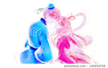 Image of Orihime and Hikoboshi facing each other, backlit. Image of Orihime and Hikoboshi facing each other, backlit. 140959788