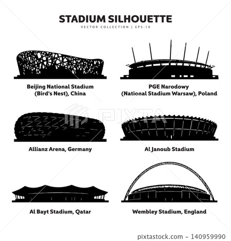 World Stadium Silhouette Collection Featuring Famous Football Arena Landmarks World Stadium Silhouette Collection Featuring Famous Football Arena Landmarks 140959990
