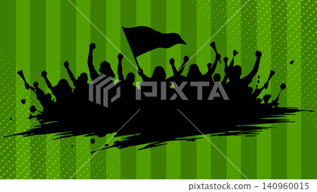 Soccer Supporters Silhouette Background on Green Stadium Stripe Design Soccer Supporters Silhouette Background on Green Stadium Stripe Design 140960015