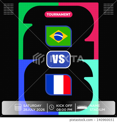 Football Tournament Match Poster Template with Brazil vs France Design 2026 140960031