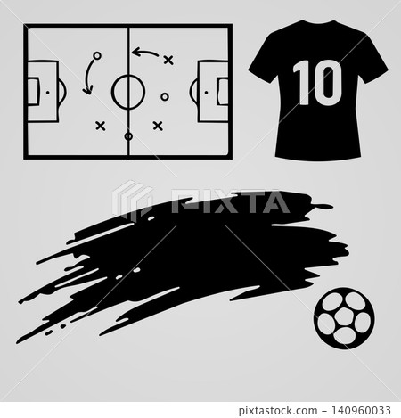 Football Strategy Elements Set with Soccer Field Jersey Ball and Brush Stroke Football Strategy Elements Set with Soccer Field Jersey Ball and Brush Stroke 140960033