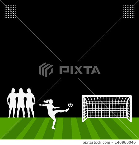 Football Free Kick Background with Goalkeeper Wall and Soccer Goal Template 140960040
