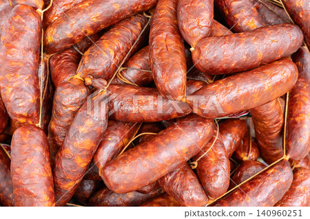 close up of Traditional Galician chorizo for cocido or other traditional dishes 140960251