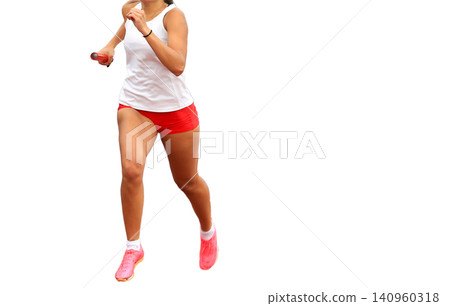 Relay Track Runner running with a baton in her hand Relay Track Runner running with a baton in her hand 140960318