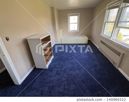Room With New Blue Carpet and Empty Shelves in a Residential Space 140960322