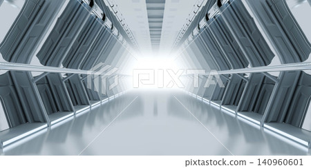 Futuristic metallic tunnel with bright light Futuristic metallic tunnel with bright light 140960601