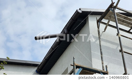 Construction and repair of the rural house with balcony, eaves, windows, chimney, roofing, fixing facade, insulation, plastering and using color. House construction. Construction and repair of the rural house with balcony, eaves, windows, chimney, roofing, fixing facade, insulation, plastering and using color. House construction. 140960801
