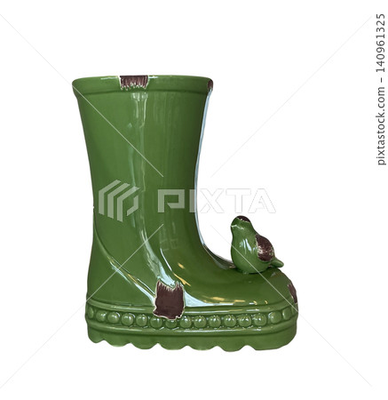 Green Ceramic Boot Vase with Bird Figurine Green Ceramic Boot Vase with Bird Figurine 140961325