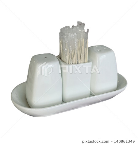 White Ceramic Cruet Condiment Set with Toothpicks 140961349
