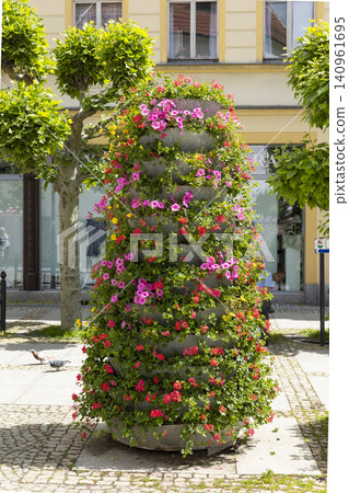 Jelenia Gora plac Ratuszowy flower tower blooming in summer Jelenia Gora plac Ratuszowy flower tower blooming in summer 140961695